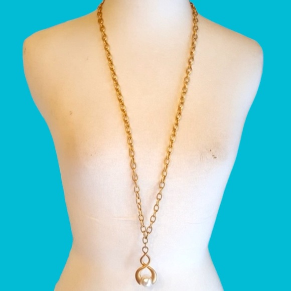 VTG. 80s GOLD 3 TWIST PEARL BALL NECKLACE - Picture 2 of 6